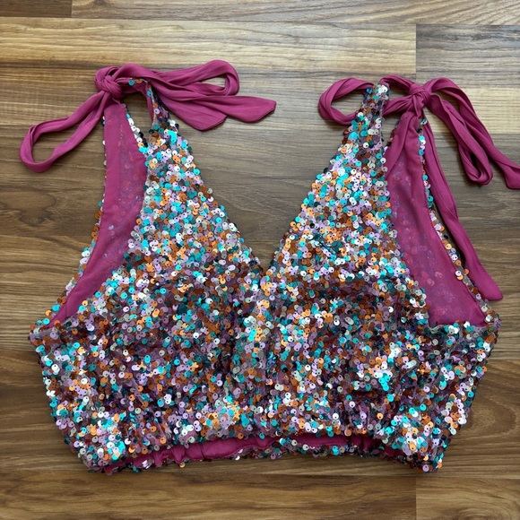 Free People Big Night Multi-Colored Sequin Crop Top - Picture 9 of 14